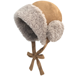 羊羔毛绒雷锋帽女冬季加绒加厚保暖帽子东北户外骑车防风寒护耳帽