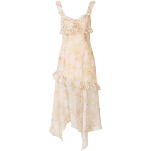 从那以后浮光浅夏法式碎花气质吊带连衣裙不规则高级感长裙子女夏