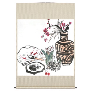 手绘梅花图茶壶画名家水墨瓶花画新款水仙挂画新中式连年有鱼挂画