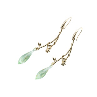 { 浮光竹影 } 新中式设计师清冷感气质仙气竹叶子水滴琉璃耳环坠