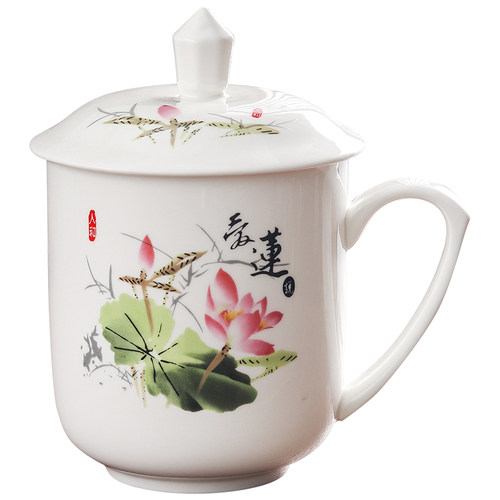 陶瓷茶杯大号带盖带手柄老板杯办公杯会议杯超大瓷器家用水杯酒店