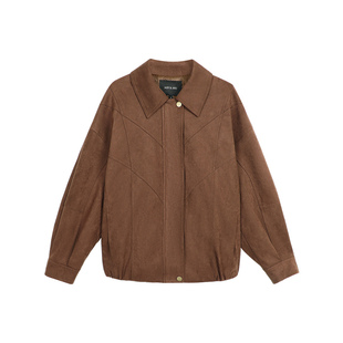 NEVA HU【现货7折】复古麂皮绒翻领外套女高级感皮衣廓形宽松夹克