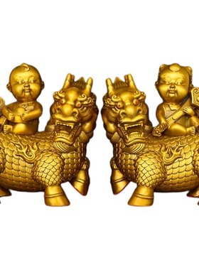 黄铜麒麟送子摆件一对求子得子送子麒麟男女祈福风水吉祥摆件