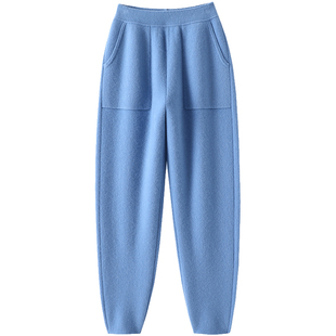 好穿的不得了！外穿纯山羊绒裤女宽松白色针织休闲裤加厚萝卜裤子