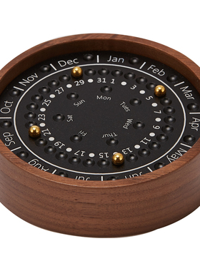 日晷星辰万年历实木家居桌面摆件