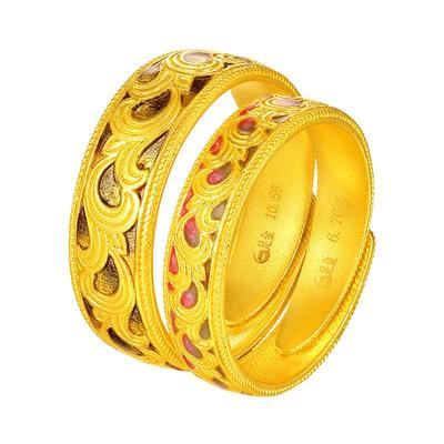 中国黄金幸福绵长戒指海浪珐琅男999足金戒女戒黄金对戒官方正品