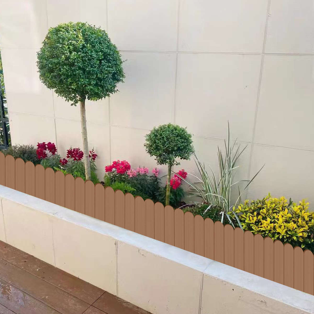 防腐塑木泥土插地白色木塑栅栏户外菜园围栏篱笆花园庭院花坛围挡