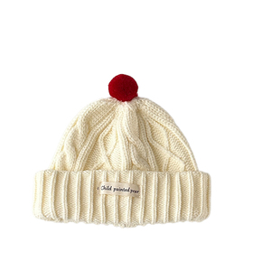 多色可选婴儿毛线帽秋冬季洋气毛球针织套头帽子男童女宝宝瓜皮帽