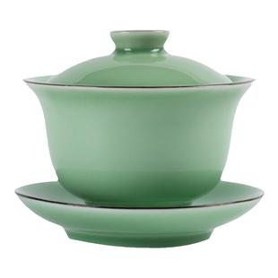 龙泉青瓷三才盖碗单个茶杯家用陶瓷中式功夫茶具手工敬茶杯泡茶碗