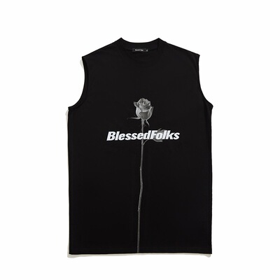 Blessed Folks玫瑰印花夏季重磅美式大码健身休闲坎肩运动背心