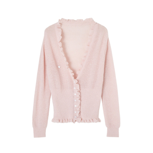 SOMESOWE 大V领花边收腰开衫