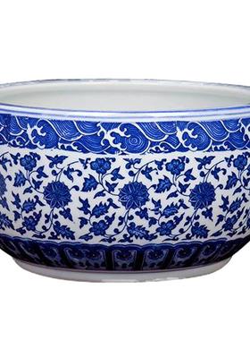 聚宝盆青花瓷器碗莲水培绿萝鱼缸