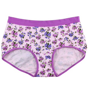 爱莎内裤女中腰纯棉弹力莱卡宽边花朵印花透气包臀女生小平角裤衩