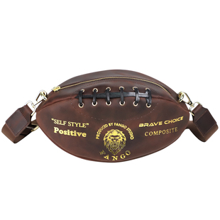 手工复古新款橄榄球包男士牛皮胸包斜挎小包真皮单肩包休闲男包潮