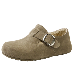 博主同款百田森厚底勃肯鞋女25新款真皮软底一脚蹬加绒勃肯鞋全包