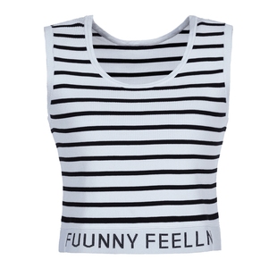 商场同款FF||仿佛夏季款款黑白撞色条纹时尚运动针织背心时尚女