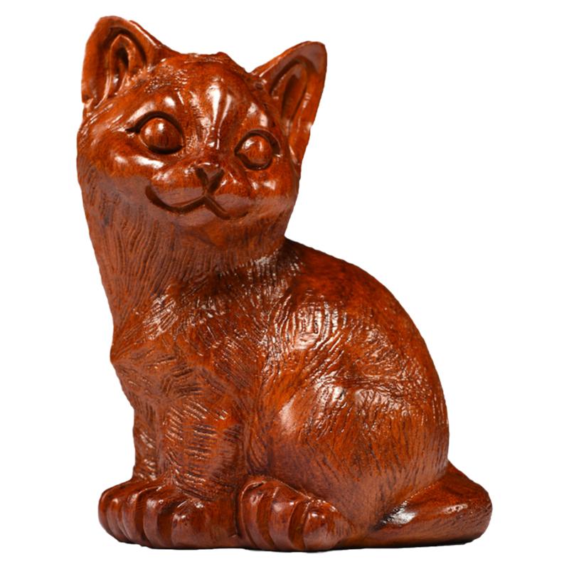 雕猫客厅摆件花梨木猫摆件