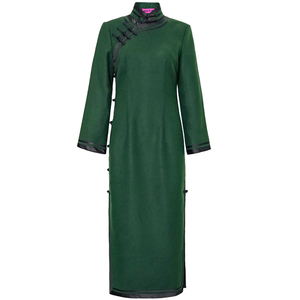 华族经典旗袍中长款进口羊毛真丝全开襟手工复古淑女优雅高档祺袍