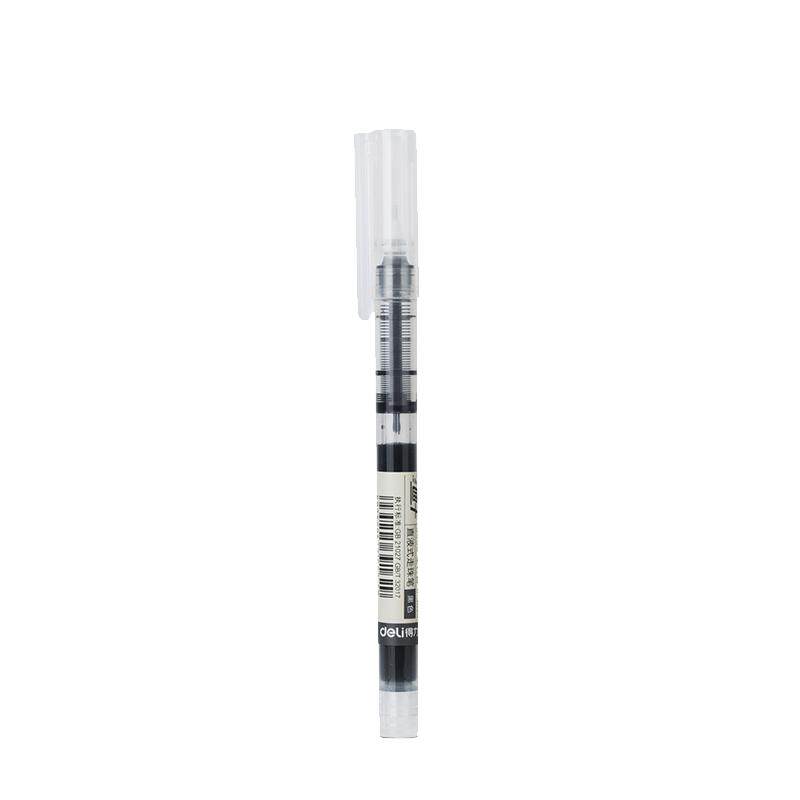 得力黑色速干直液式走珠笔0.5全针管直液笔高颜值简约学生用中性笔蓝色红色考试专用签字水性碳素笔学生用品