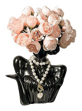 北欧陶瓷美人肩花瓶装饰摆件