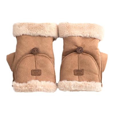 麂皮绒学生秋冬天可爱翻盖手套