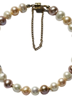 14k糖果色花式珍珠近圆磁扣手链