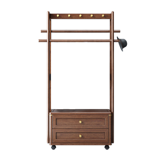 新中式实木衣帽架胡桃木房间卧室可移动落地挂衣架收纳置物架家用