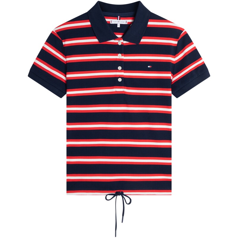 Tommy女装抽绳下摆条纹短袖POLO
