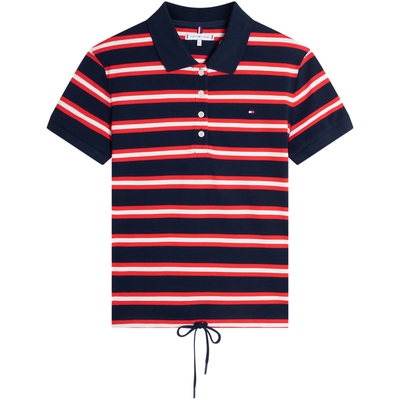 Tommy女装抽绳下摆条纹短袖POLO