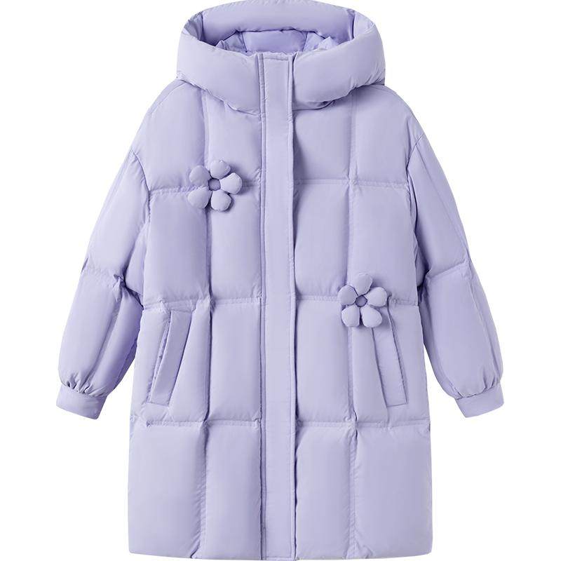 巴拉巴拉儿童长款羽绒服新款冬季童装中大童保暖女童外套花朵