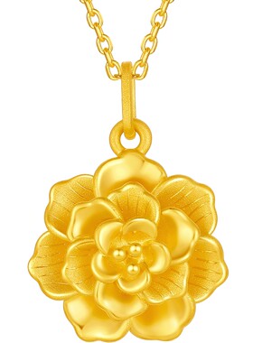 周六福黄金5d硬金吊坠女款定价黄金牡丹花开富贵颈饰送妈妈礼物