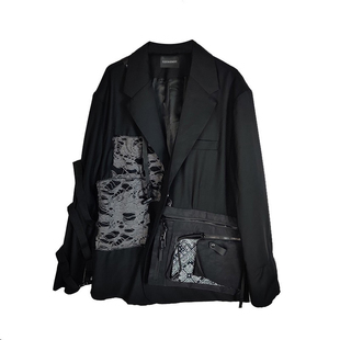 FLEE BASEMENT 秋冬宽松机能拼接腰果花不规则设计西装外套男