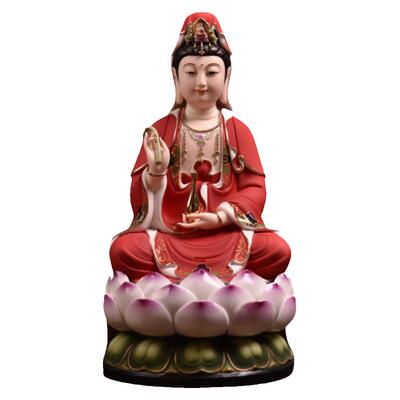 戴玉堂陶瓷红衣观音菩萨佛像佛摆件供奉南海家用坐莲观世音菩萨像
