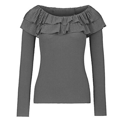 s.deer优雅荷叶边修身打底针织衫