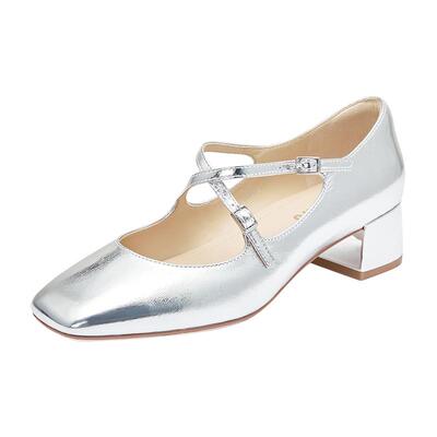 思加图官方正品女鞋春夏季银色甜美玛丽珍小皮鞋浅口单鞋D6897AQ5