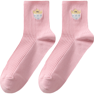 tutuanna春夏中筒袜女 可爱动物刺拼接玻璃丝袜棉质透气短袜女