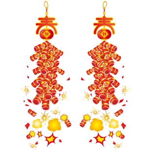 新年春节窗贴过年布置家用玻璃门贴纸马年装饰品鞭炮挂件福字窗花