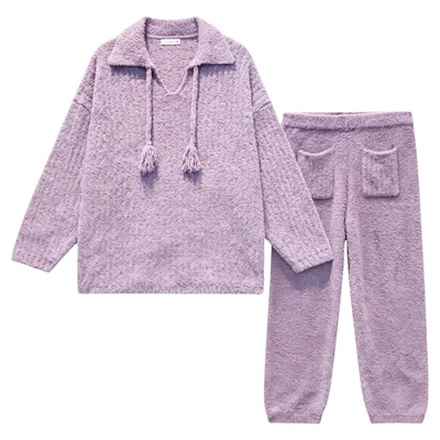 半边绒睡衣女款秋冬季加绒加厚保暖高级感宽松慵懒风家居服套装