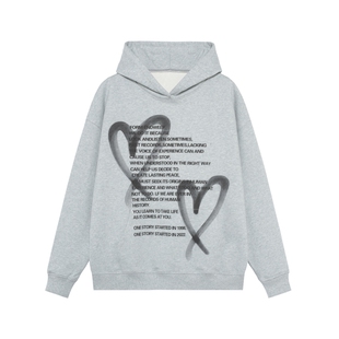 Endweep国潮爱心标语印花连帽卫衣男女秋季重磅美式宽松情侣帽衫