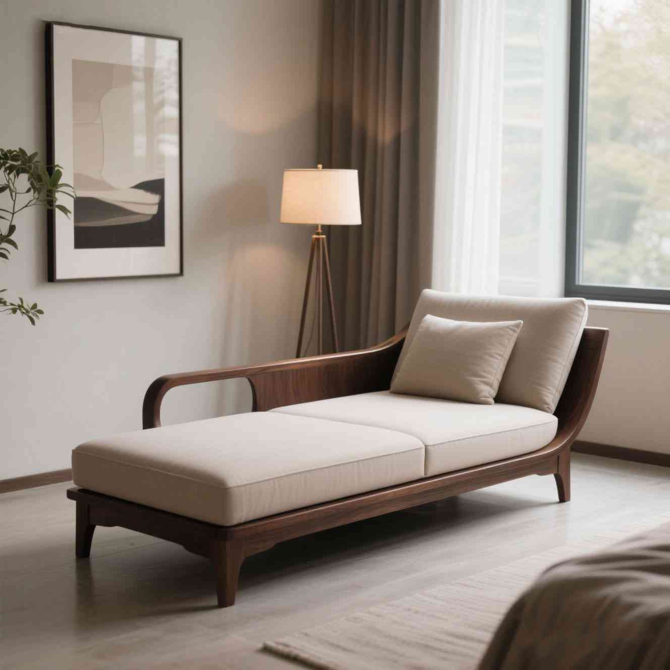 新中式黑胡桃木贵妃榻实木贵妃椅家用客厅休闲椅白蜡木贵妃沙发