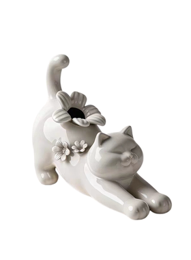 白色猫咪雕塑花瓶《coco cat》创意家居装饰品客厅桌面艺术品礼物