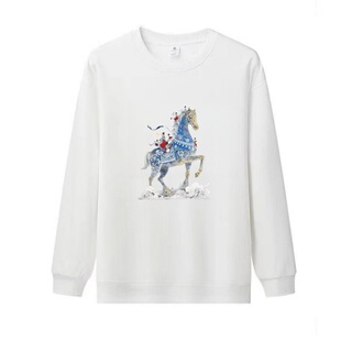 国潮风马年新款卫衣男女款红色圆领加绒长袖青少年百搭上衣服潮流