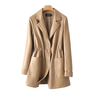 皮衣女真皮西装领中长一粒扣海宁单皮西服2025秋冬新款绵羊皮外套