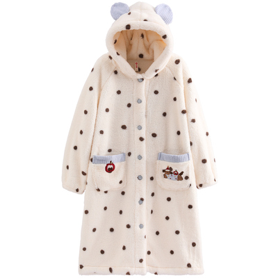 芬腾珊瑚绒连帽睡裙女加绒加厚