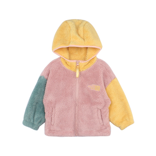 大耳象女童拼色毛绒连帽外套冬季新款宝儿加绒加厚保暖休闲上衣