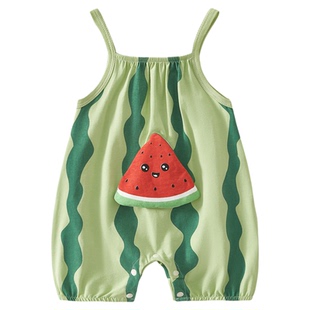 两三个月宝宝衣服夏季婴儿可爱吊带背心包屁衣薄款热天凉快连体衣