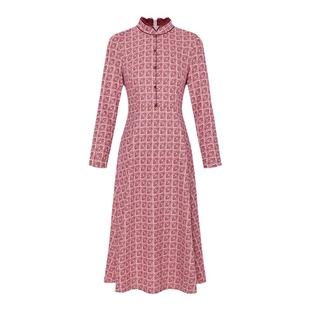 黛玛诗秋冬新款气质优雅新中式连衣裙中长款高端改良旗袍裙女粉色