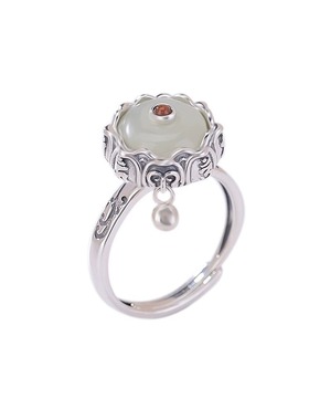 925银复古戒指环开口可调节女蜜蜡小众设计气质可旋转简约高级感