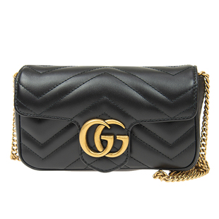 Gucci/古驰马蒙mini黑色菱格纹链条包单肩斜挎女包