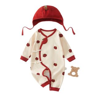 哇哇新生婴儿衣服纯棉a类贴身打底睡衣四季款满月小月龄宝宝连体